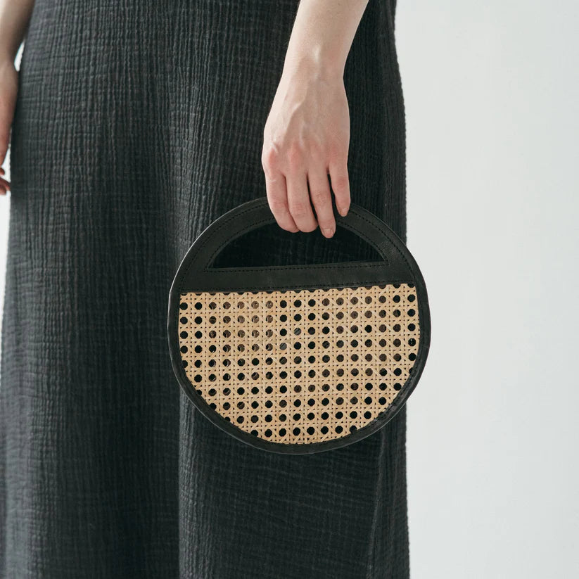 Leather Bag with Cane Accent - Round