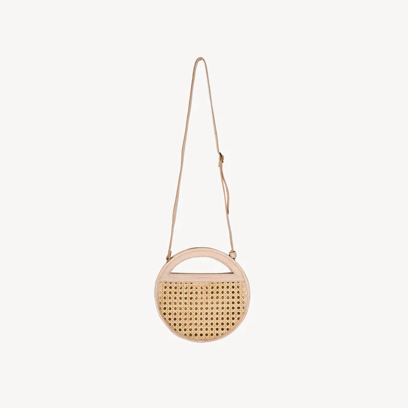 Leather Bag with Cane Accent - Round