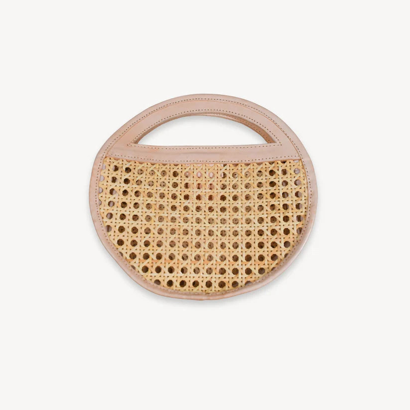 Leather Bag with Cane Accent - Round