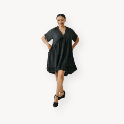 Crinkle Ruffled V Dress (3 Colours)