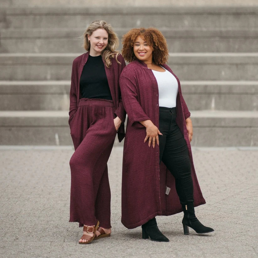 4-Layer Crinkle Palazzo Pants (Cranberry)
