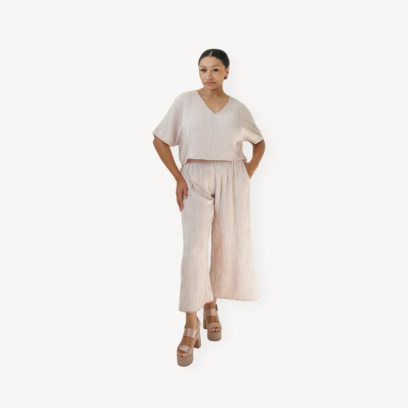 Red Striped Crinkle Palazzo Pants