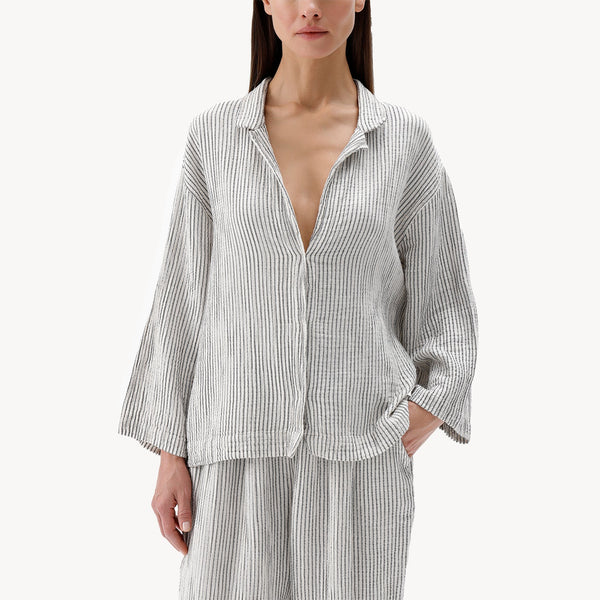 Striped Crinkle Shirt Blouse