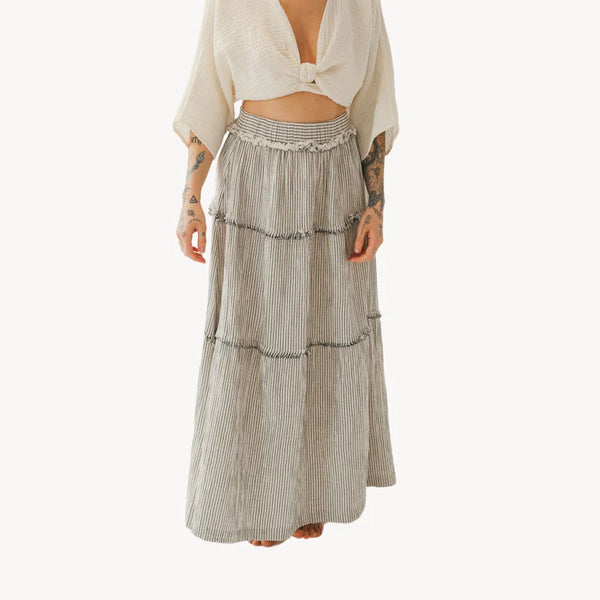 Striped Crinkle Cotton Ruffle Skirt