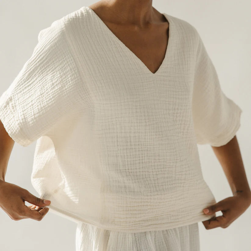 Crinkle V Neck Top (2 Colours)