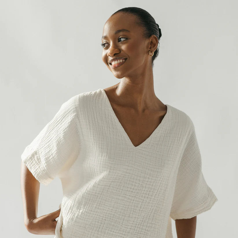 Crinkle V Neck Top (2 Colours)