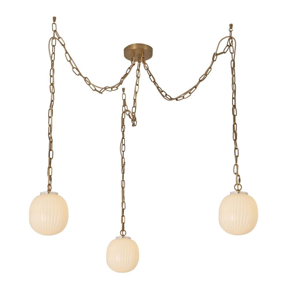 Cherise 3-Light Brushed Gold/Glossy Ribbed Opal Glass Socket Multi Pendant