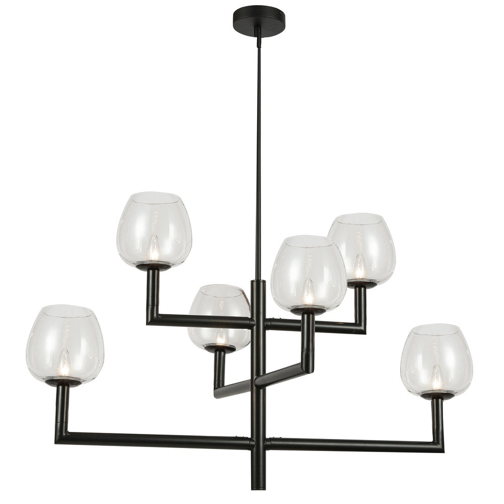 6LT Chandelier, MB w/ CLR Glass