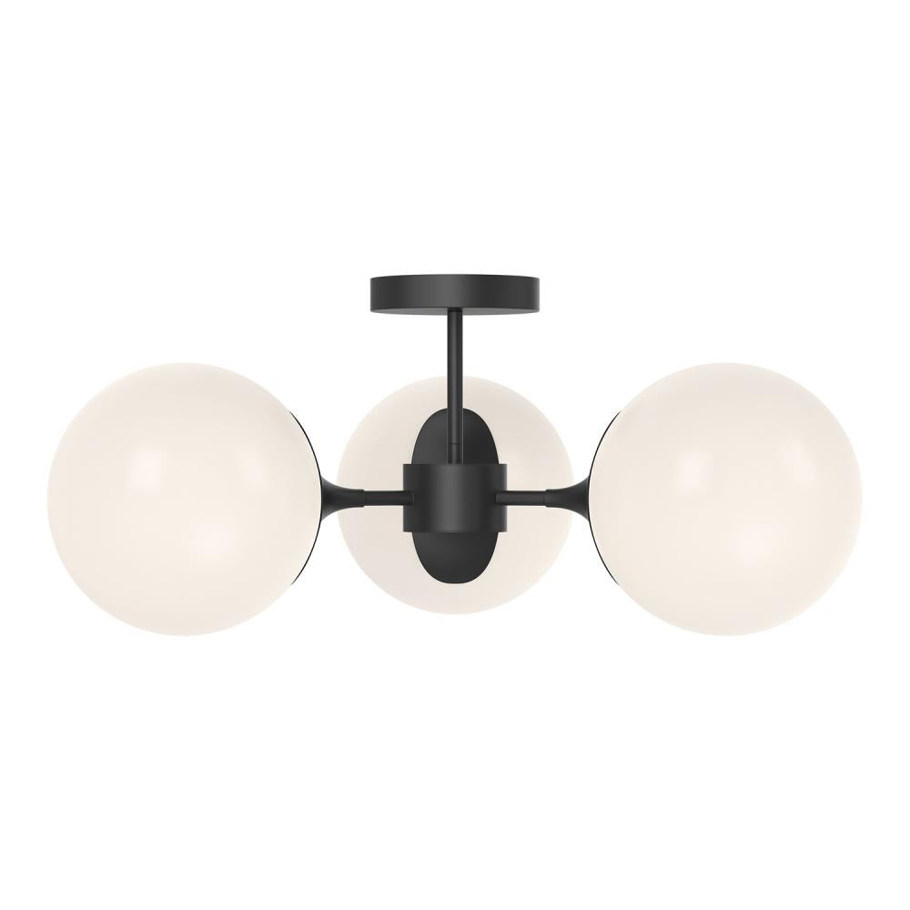 Nouveau 26-in Matte Black/Opal Matte Glass 3 Lights Semi Flush Mount