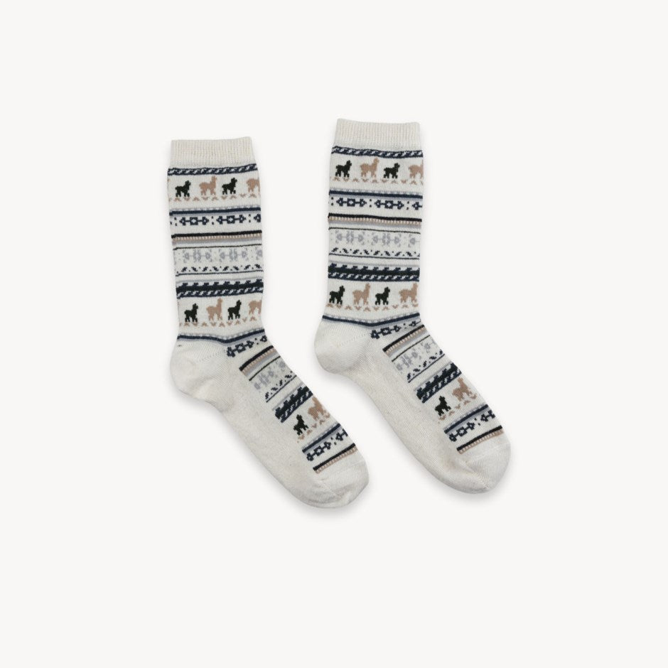 Alpaca Kids Socks - Print - White