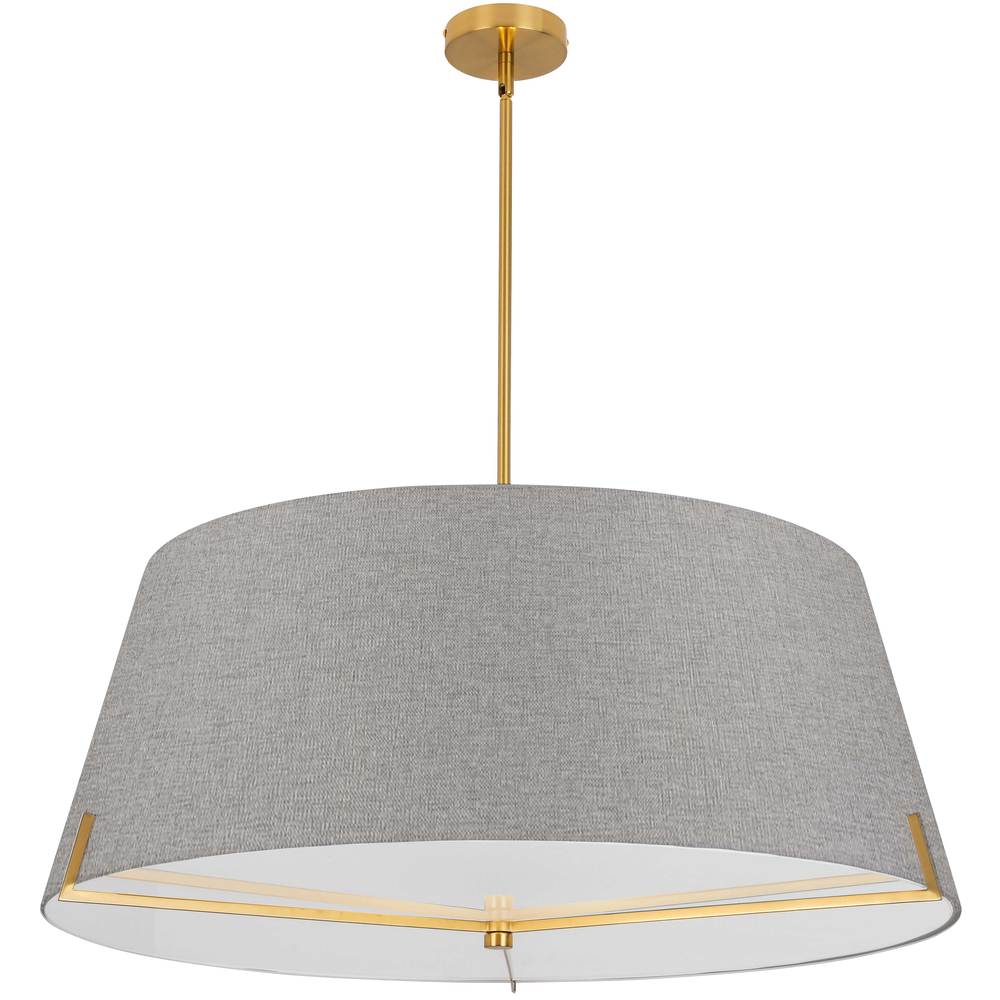 4 LT Incandescent Pendant, AGB w/ GRY fabric shade