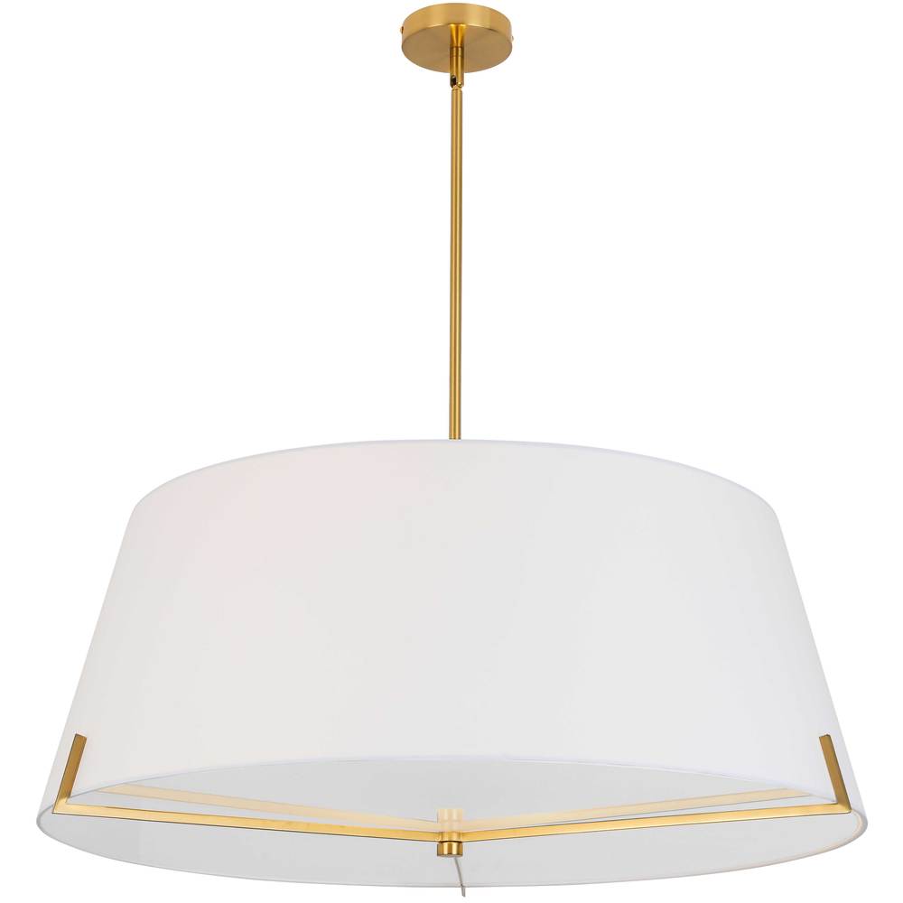 4 LT Incandescent Pendant, AGB w/ WH fabric shade