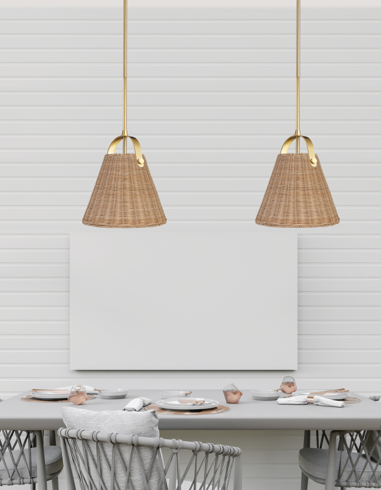 1LT Pendant, AGB w/ Wicker Shade