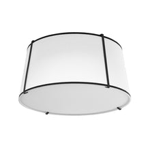 Load image into Gallery viewer, 3LT Trapezoid Flush Mount, MB with WH Shade
