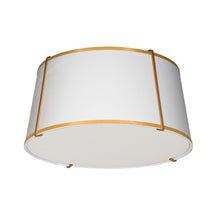 Load image into Gallery viewer, 3LT Trapezoid Flush Mount, GLD with WH Shade
