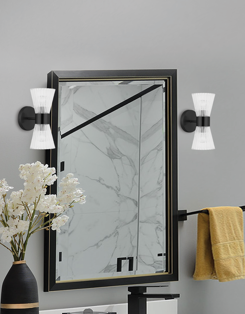 2LT Wall Sconce, MB with CLR Ribbed Glass