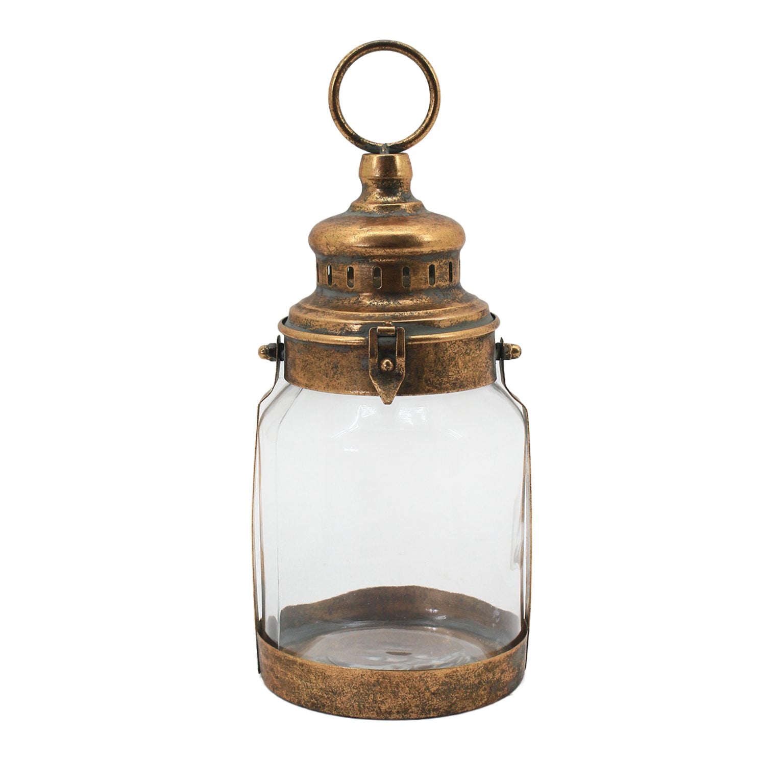 Metal Lantern 6"X6"X15" Antique Gold Finish