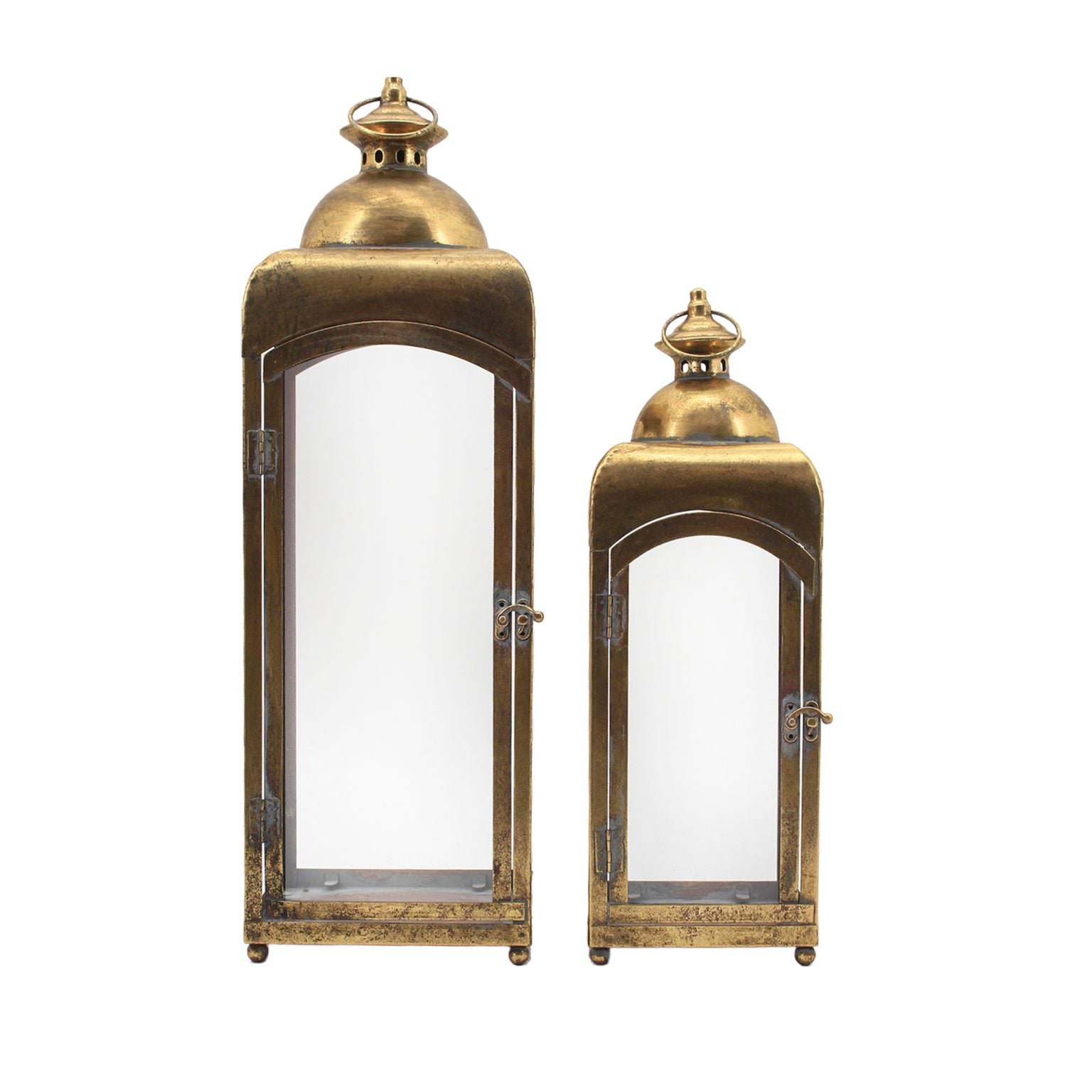 Metal Lanterns 8"X25" | 6"X19" Antique Gold Finish 2 Piece Set (2 Styles)