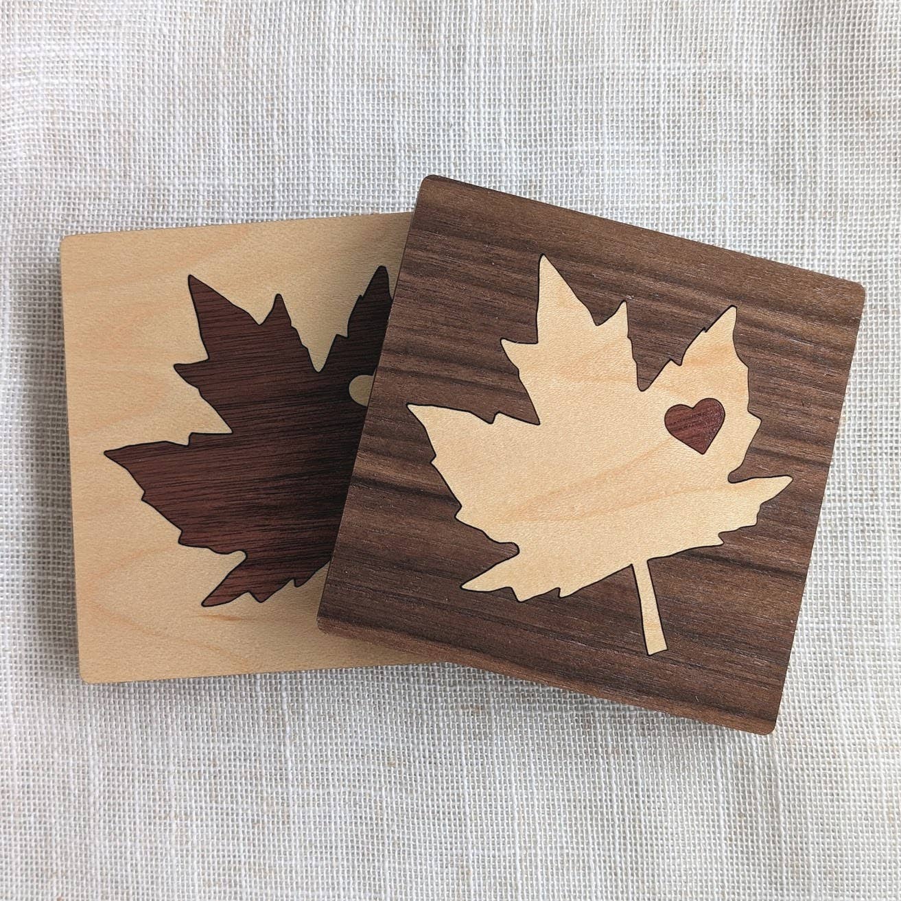 Maple Leaf Wood Inlay Coaster - Made in Canada