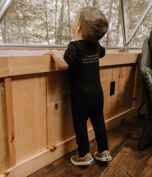 Baby / Kids 2-way zip Bamboo Romper -black with sand zipper -Paddle your own canoe 18-24 month