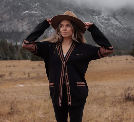 Dockside Knit Cardi - Black with Camel Paddles