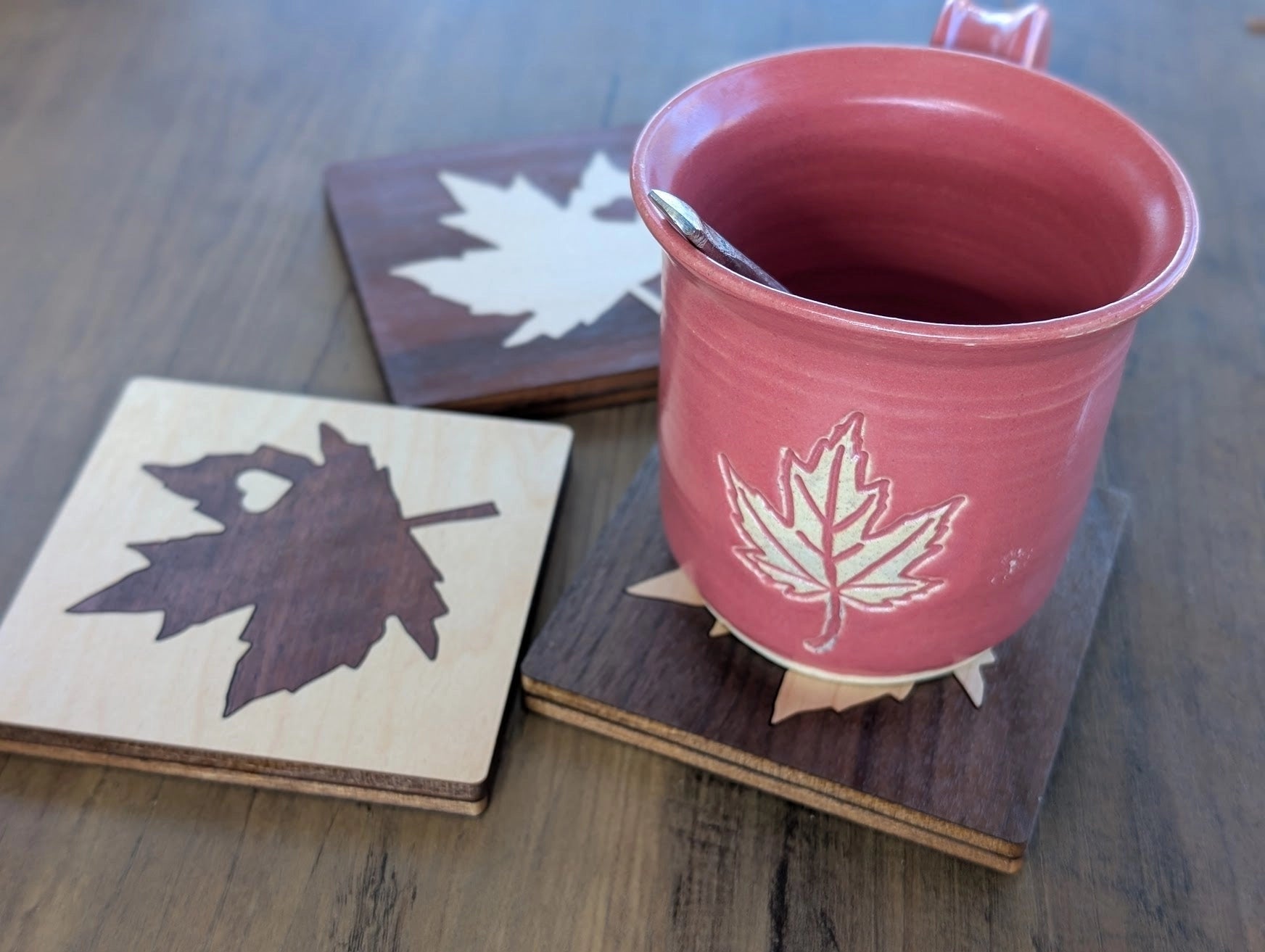 Maple Leaf Wood Inlay Coaster - Made in Canada