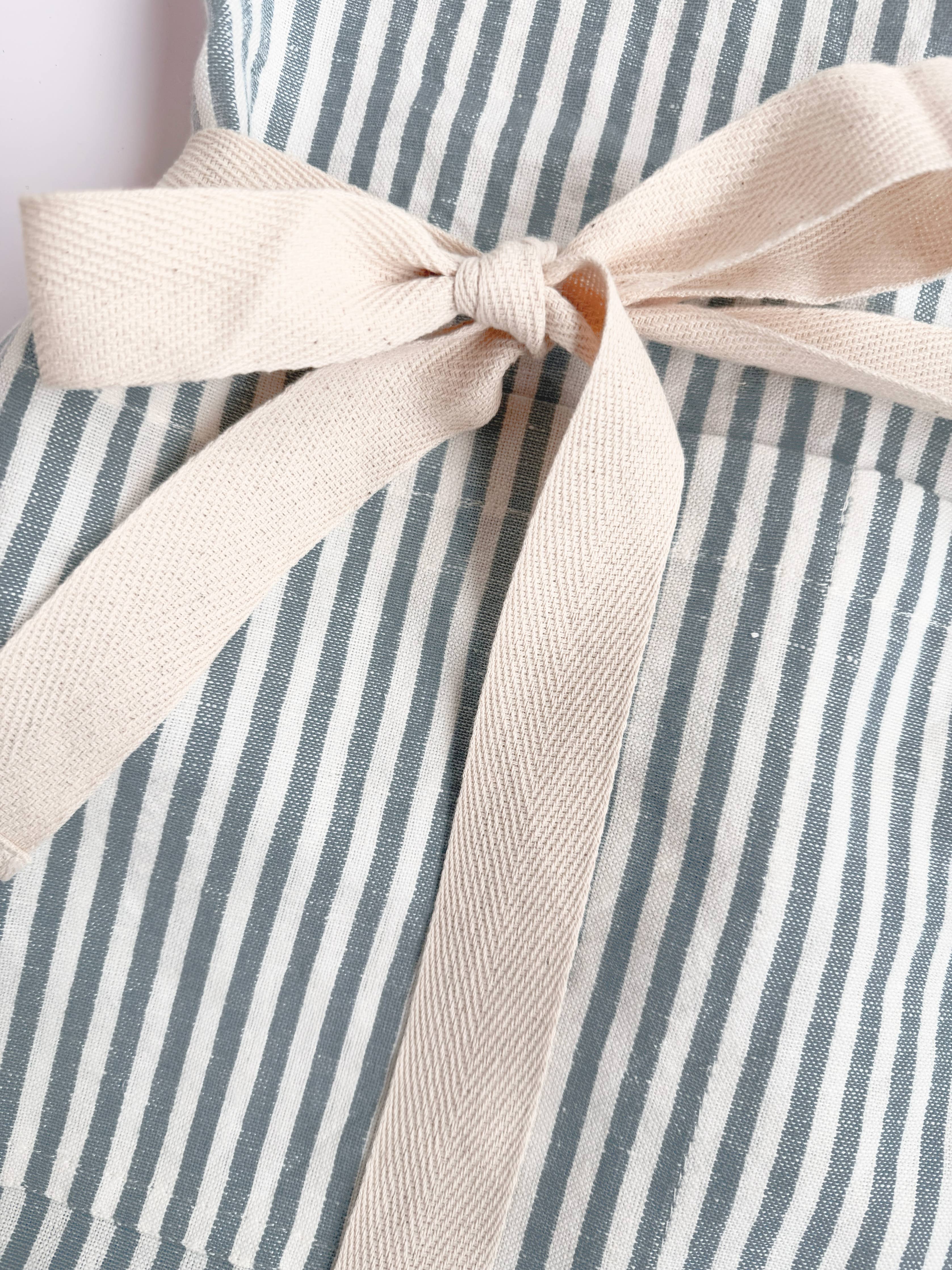 Gray Ruffle Pinstripe Apron for Women