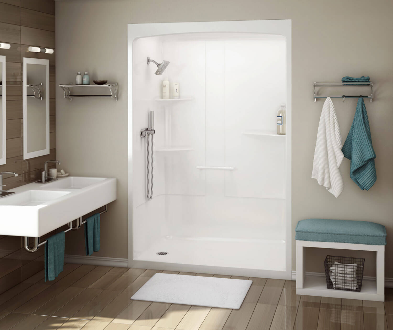 Allia Acrylic Alcove Center Drain One-Piece Shower - by Maax