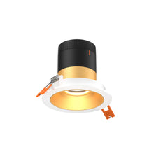 Load image into Gallery viewer, 3in Modular Downlight, 5CCT, 35 Degree Beam Angle, Regressed, Gold, White Trim
