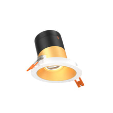 Load image into Gallery viewer, 3in Modular Downlight, 5CCT, 60 Degree Beam Angle, Slope Ceiling, Gold, White Trim
