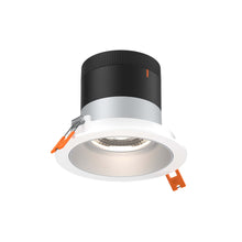 Load image into Gallery viewer, 4in Modular Downlight, 5CCT, 35 Degree Beam Angle, Regressed, Alzak, White Trim
