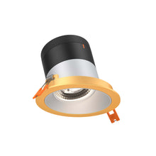 Load image into Gallery viewer, 4in Modular Downlight, 5CCT, 35 Degree Beam Angle, Slope Ceiling, Alzak, Gold Trim
