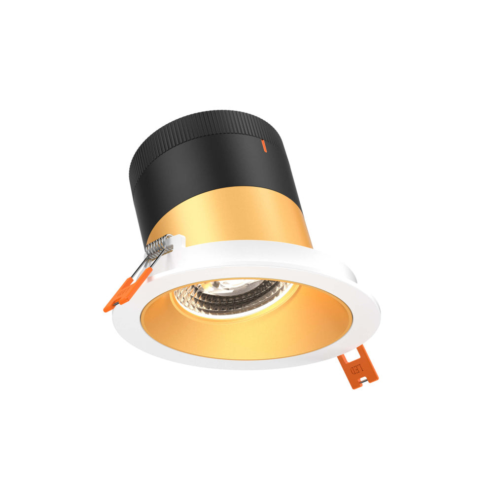 4in Modular Downlight, 5CCT, 20 Degree Beam Angle, Slope Ceiling, Gold, White Trim