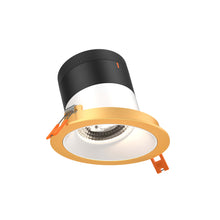 Load image into Gallery viewer, 4in Modular Downlight, 5CCT, 60 Degree Beam Angle, Slope Ceiling, White, Gold Trim
