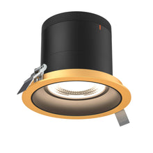 Load image into Gallery viewer, 6in Modular Downlight, 5CCT, 60 Degree Beam Angle, Regressed, Black, Gold Trim
