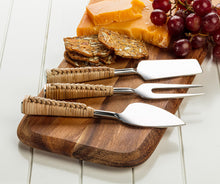 Load image into Gallery viewer, Rattan Handle Cheese Knives. Set of 3
