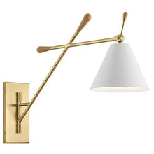 Load image into Gallery viewer, Finnick™ 20&quot; Wall Sconce (White shade Champagne Gold and Natural Maple)

